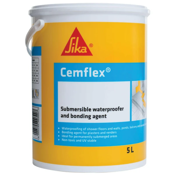 Cemflex 5L waterproofing compound for improving adhesion, flexibility, and waterproofing of concrete and cement-based surfaces.