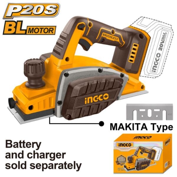 Ingco cordless planer 20V woodworking power tool for smooth and precise timber planing