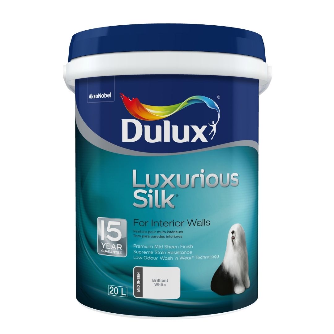 Dulux Luxurious Silk Brilliant White 20L premium washable interior paint with smooth silk finish