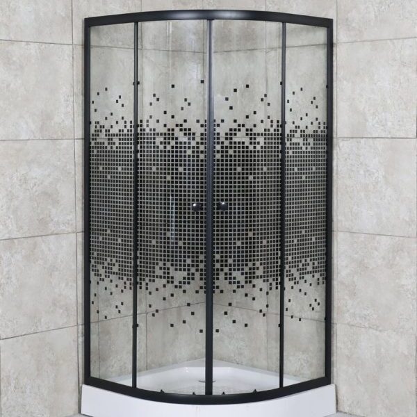 Shower Door 1/4 Round AI DSH074 Black Dot curved corner shower enclosure with tempered glass